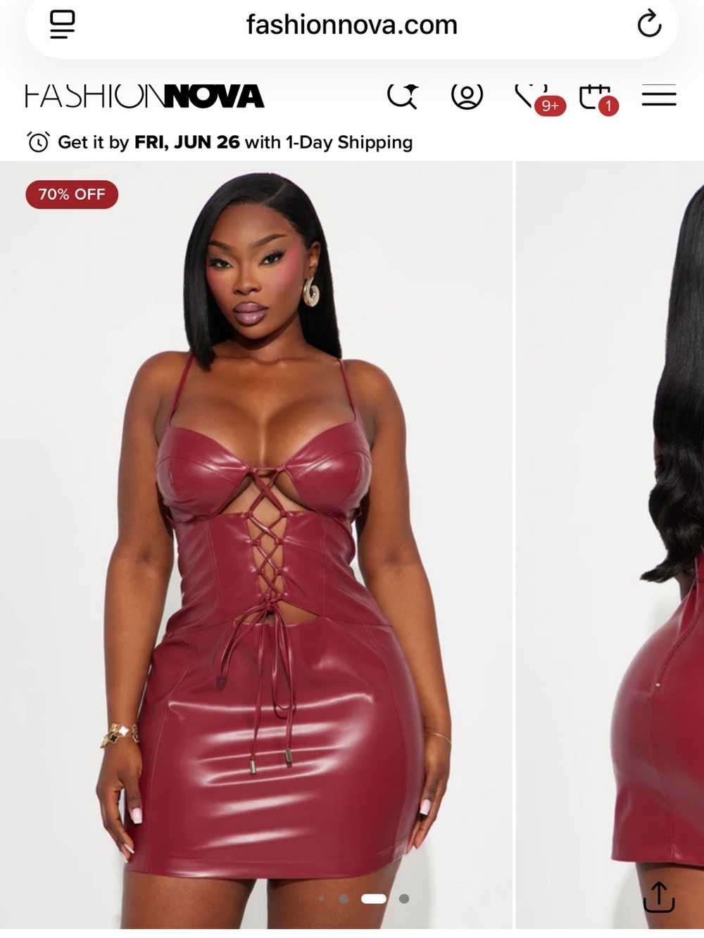 Fashion Nova Burgundy Faux Leather Lace-Up Mini Dress